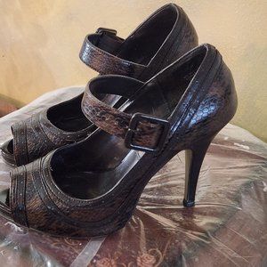 Steve Madden brown snake print open toe heels